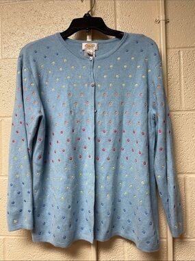 Talbots Light Blue Cardigan with Multicolor Polka Dots
